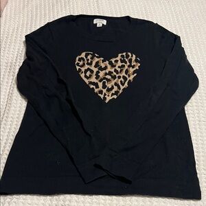 JCrew Black Sweater with Leopard Heart Design